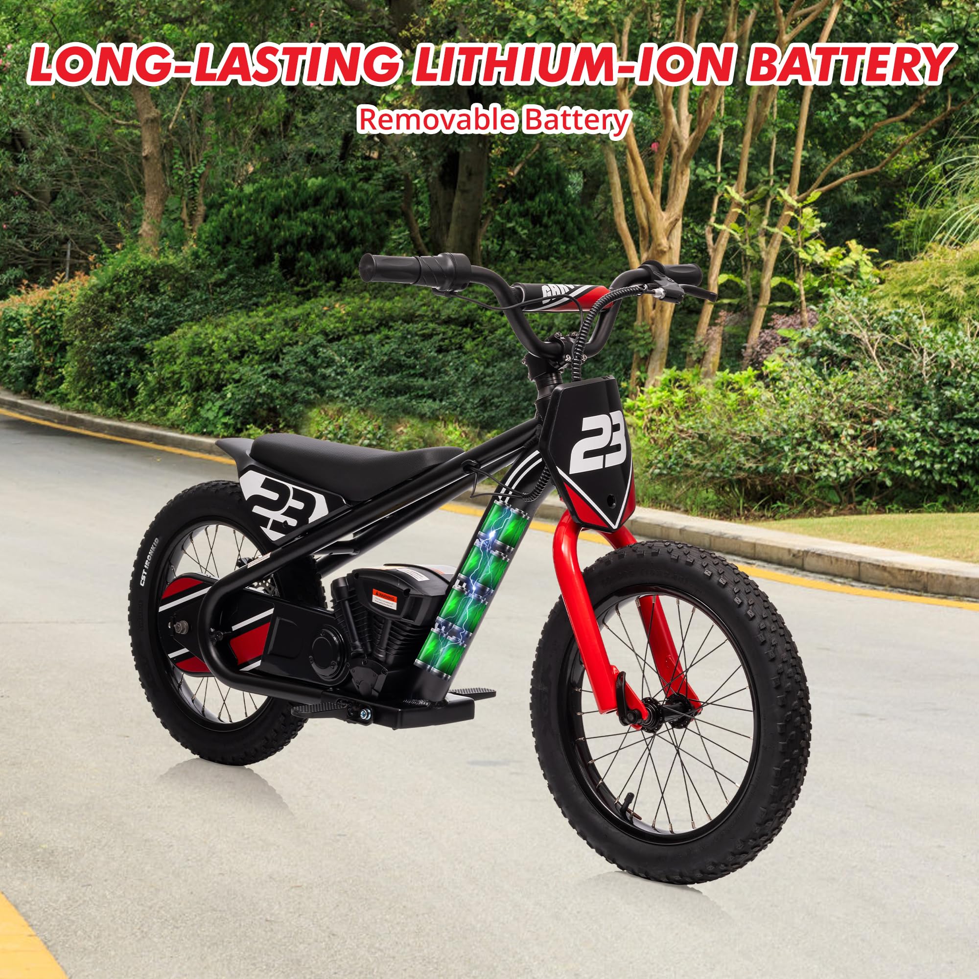 Garvee Ride - G Series: 360W Motor 16IN Tires Adjustable Speeds Detachable Battery Aluminum Frame Safety Brakes Black for Outdoor Trails