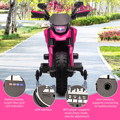 Garvee 6V Kids Electric Motorcycle with Training Wheels, Adjustable Speed 2-5 MPH, Durable Battery-Powered Ride-On Bike, Headlight & Music, Safe for Toddlers Outdoor Play