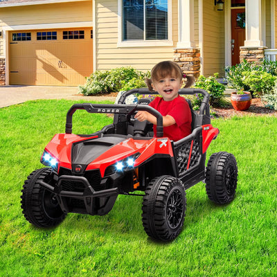 Garvee 24V Ride On Car Electric Off-Road UTV Truck with Remote Control, Lockable Doors, Safety Belt, PP+Metal, LED Lights, Music Player, Blue, Kids Outdoor Fun - Red