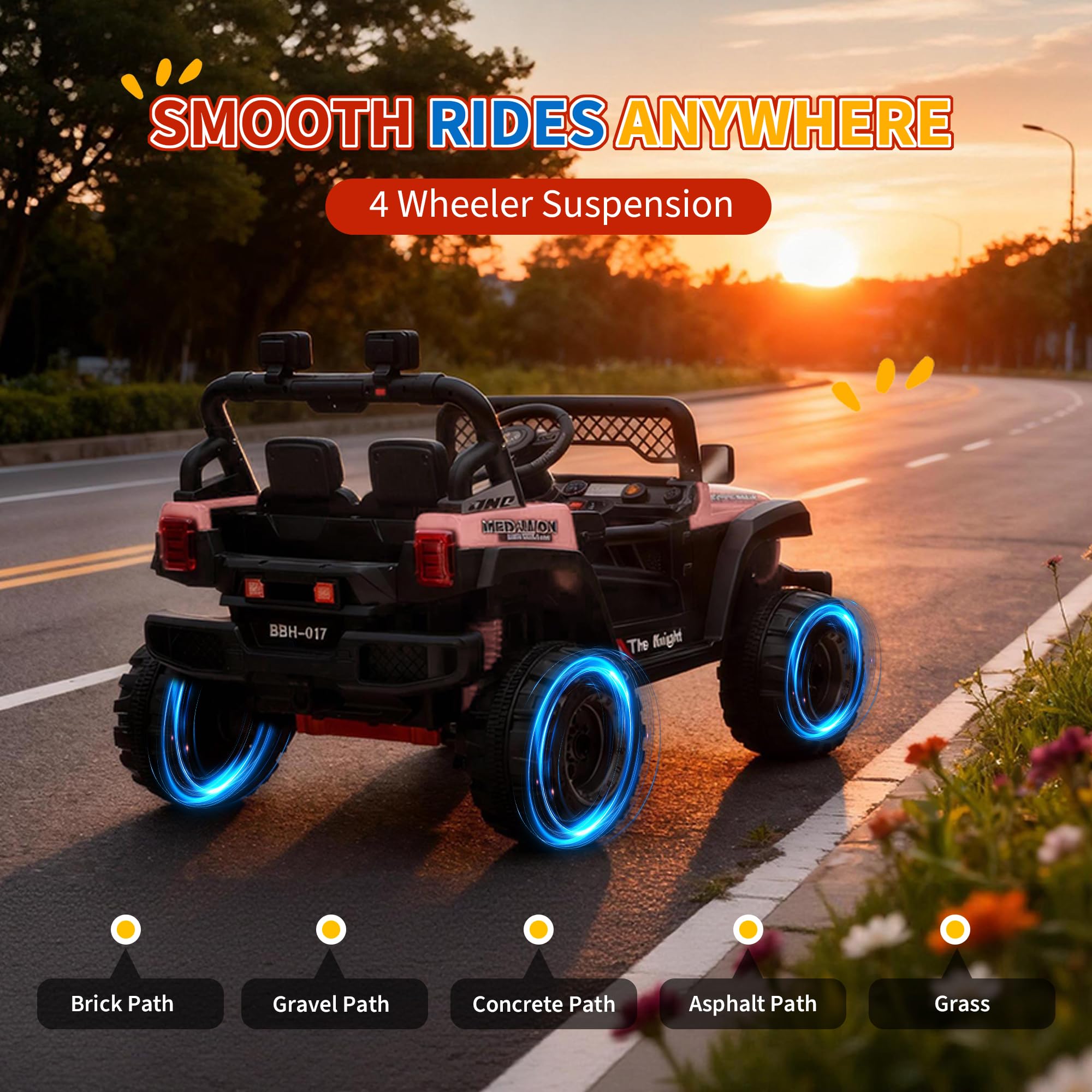 Garvee 12V Kids Electric Ride-On Truck Car – 2x550W Motors, Remote Control, 3 Speeds, Spring Suspension, LED Lights, Music, Safety Belt – Battery Powered Vehicle for Children Ages 2-8, Pink