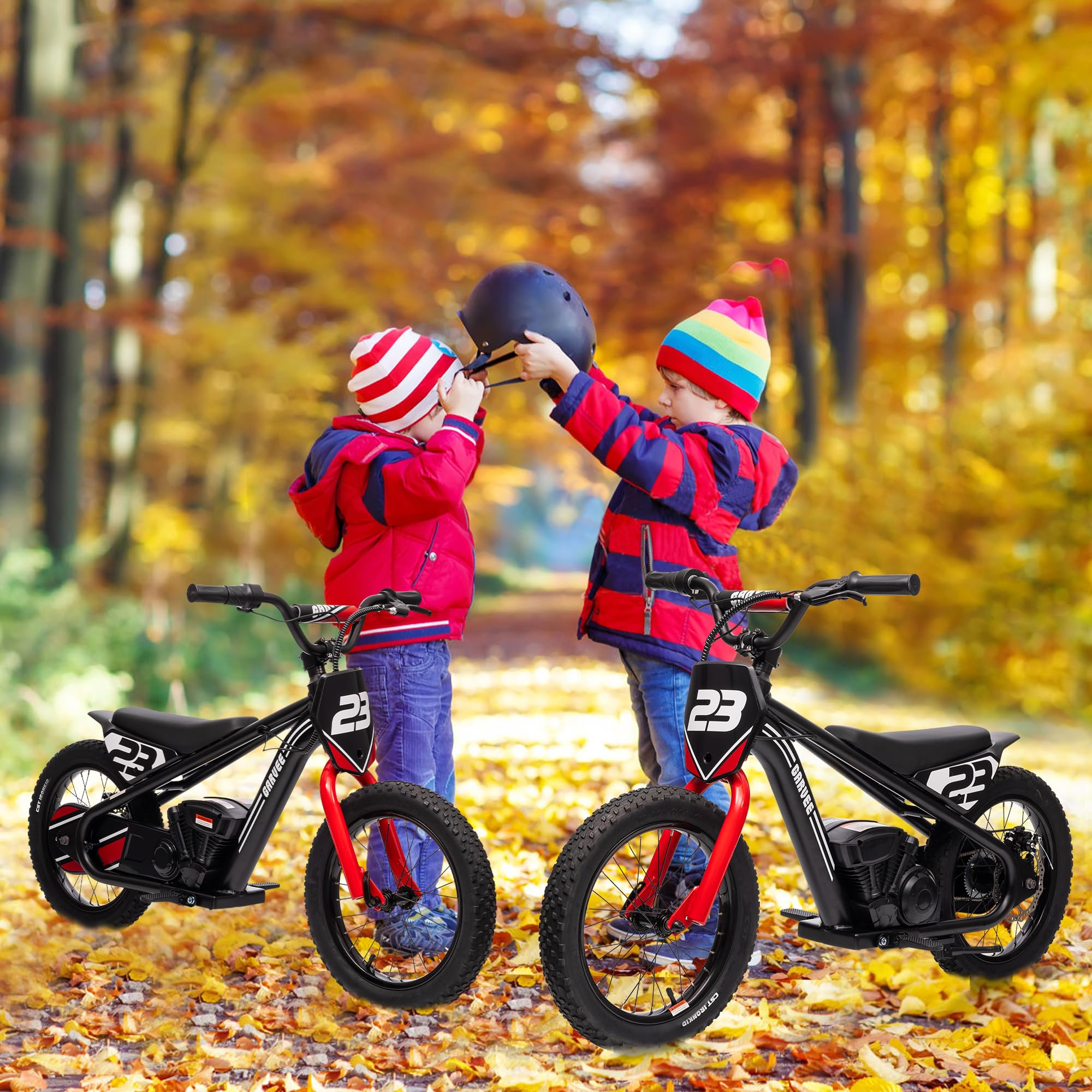 Garvee Ride - G Series: 360W Motor 16IN Tires Adjustable Speeds Detachable Battery Aluminum Frame Safety Brakes Black for Outdoor Trails