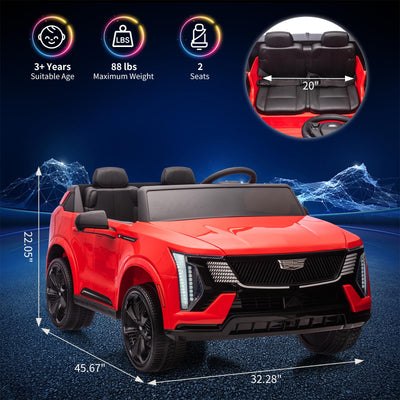 Garvee 2 Seater Ride On Car Kids 24V Electric Cadillac Battery Powered 2.4G Remote Control Full-Wheel Suspension LED Lights Music Red Outdoor Fun