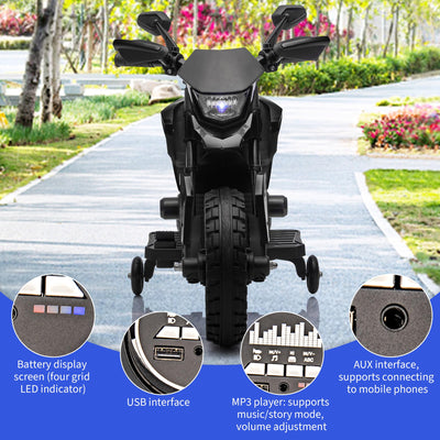 Garvee 6V Kids Electric Motorcycle with Training Wheels, Adjustable Speed 2-5 MPH, Durable Battery-Powered Ride-On Bike, Headlight & Music, Safe for Toddlers Outdoor Play