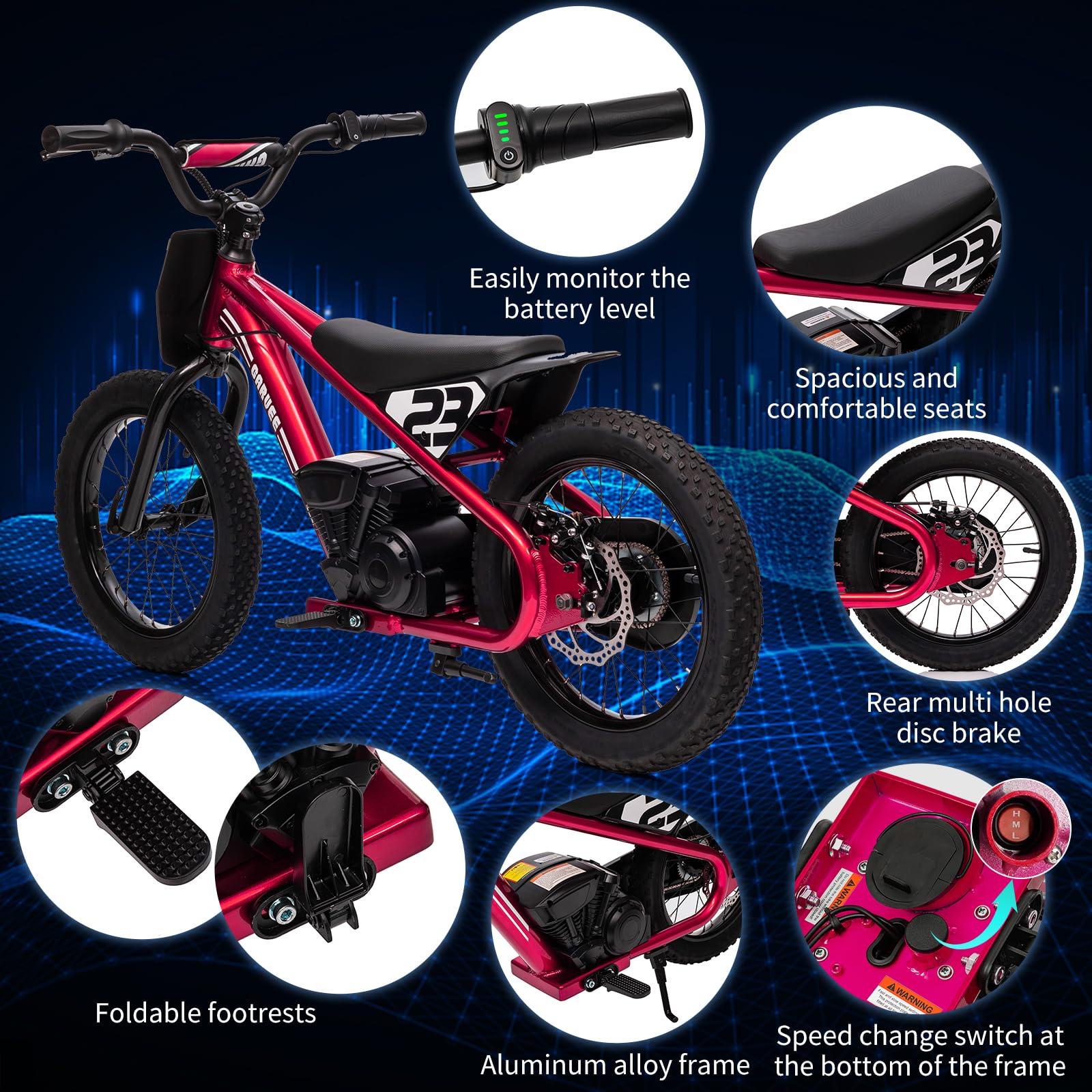 Garvee Ride - G Series: 16 Inch Kids Electric Balance Bike 250W Motor 3 Speed Settings Aluminum Frame Detachable Battery Off-Road Tires for Ages 6-12 Outdoor Adventure