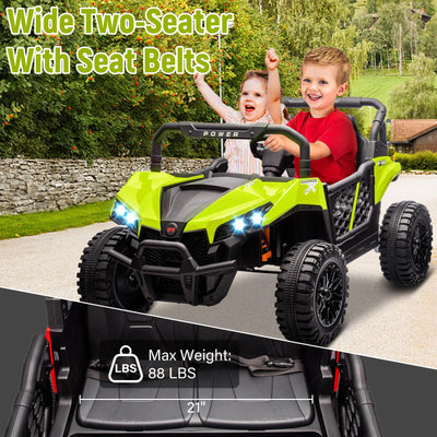 Garvee 24V Ride On Car Electric Off-Road UTV Truck with Remote Control, Lockable Doors, Safety Belt, PP+Metal, LED Lights, Music Player, Blue, Kids Outdoor Fun - Blue