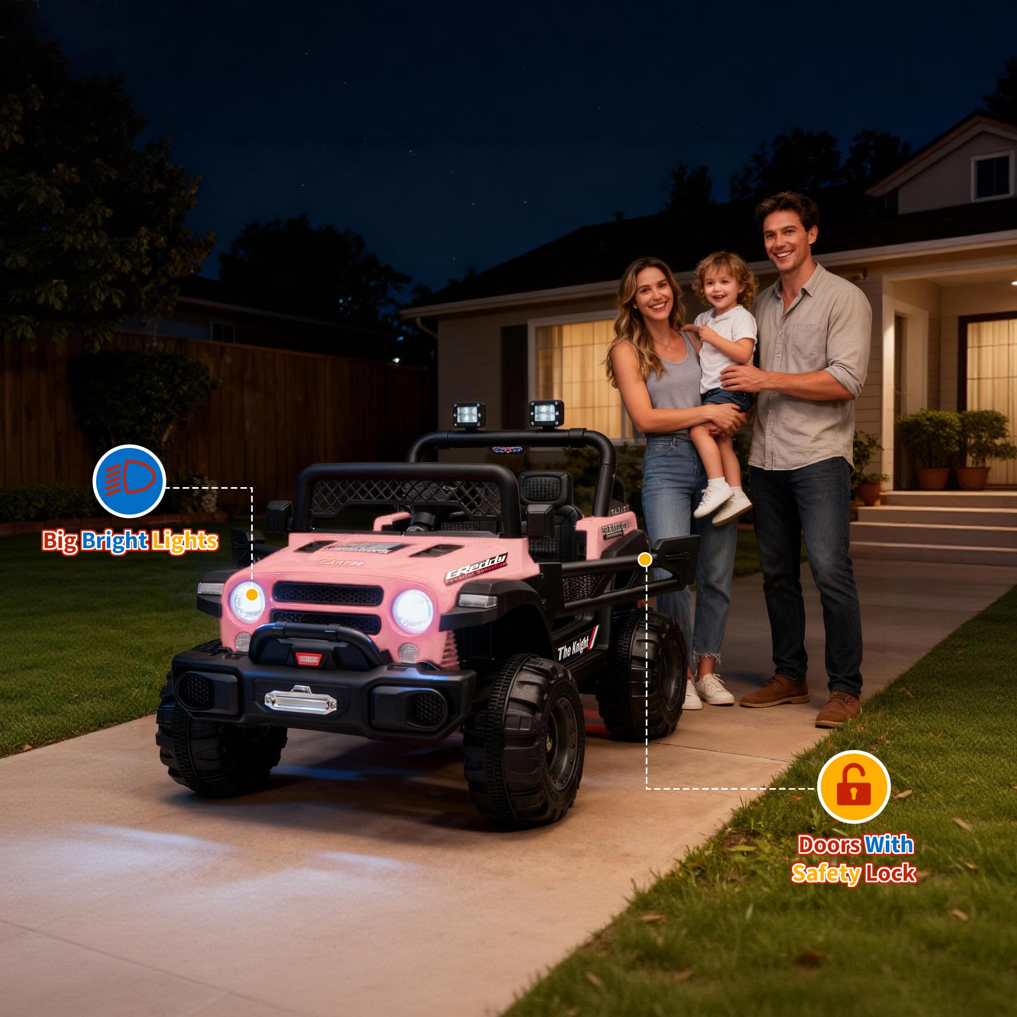 Garvee 12V Kids Electric Ride-On Truck Car – 2x550W Motors, Remote Control, 3 Speeds, Spring Suspension, LED Lights, Music, Safety Belt – Battery Powered Vehicle for Children Ages 2-8, Pink