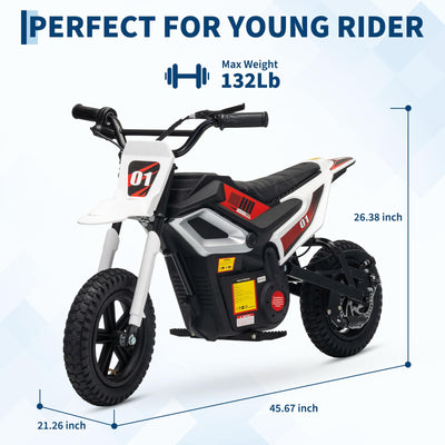 Garvee Kids 24V 350W Electric Dirt Bike with Rear Suspension, Music, Leather Seat, Rubber Tires, Twist Grip Throttle, 13.7 Mph, 12 Miles Range, Outdoor Riding