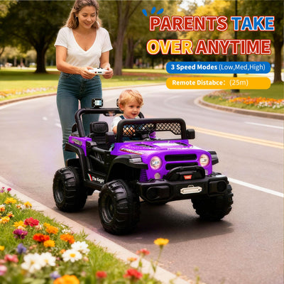 Garvee 12V Kids Electric Ride-On Truck – Dual 550W Motors, 3 Speeds, Remote Control, Spring Suspension, LED Lights, Music Player, Safety Belt – Battery Powered Car for Kids Ages 3-8, Purple