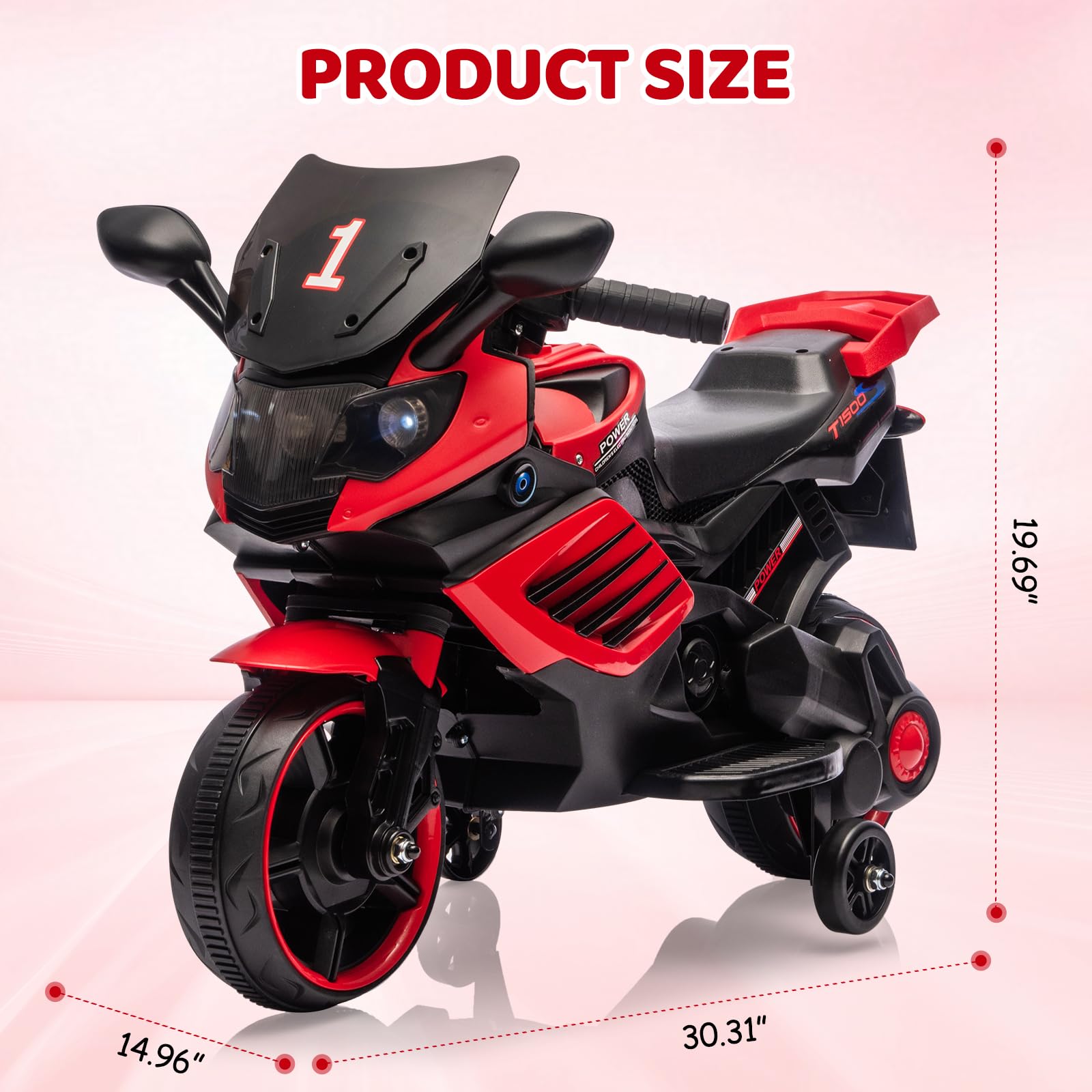 Garvee 6V Kids Electric Motorcycle Toy with Training Wheels, Headlight & Music, Durable EVA Tires, Battery Powered, for Toddlers Ages 3-6, Outdoor Play