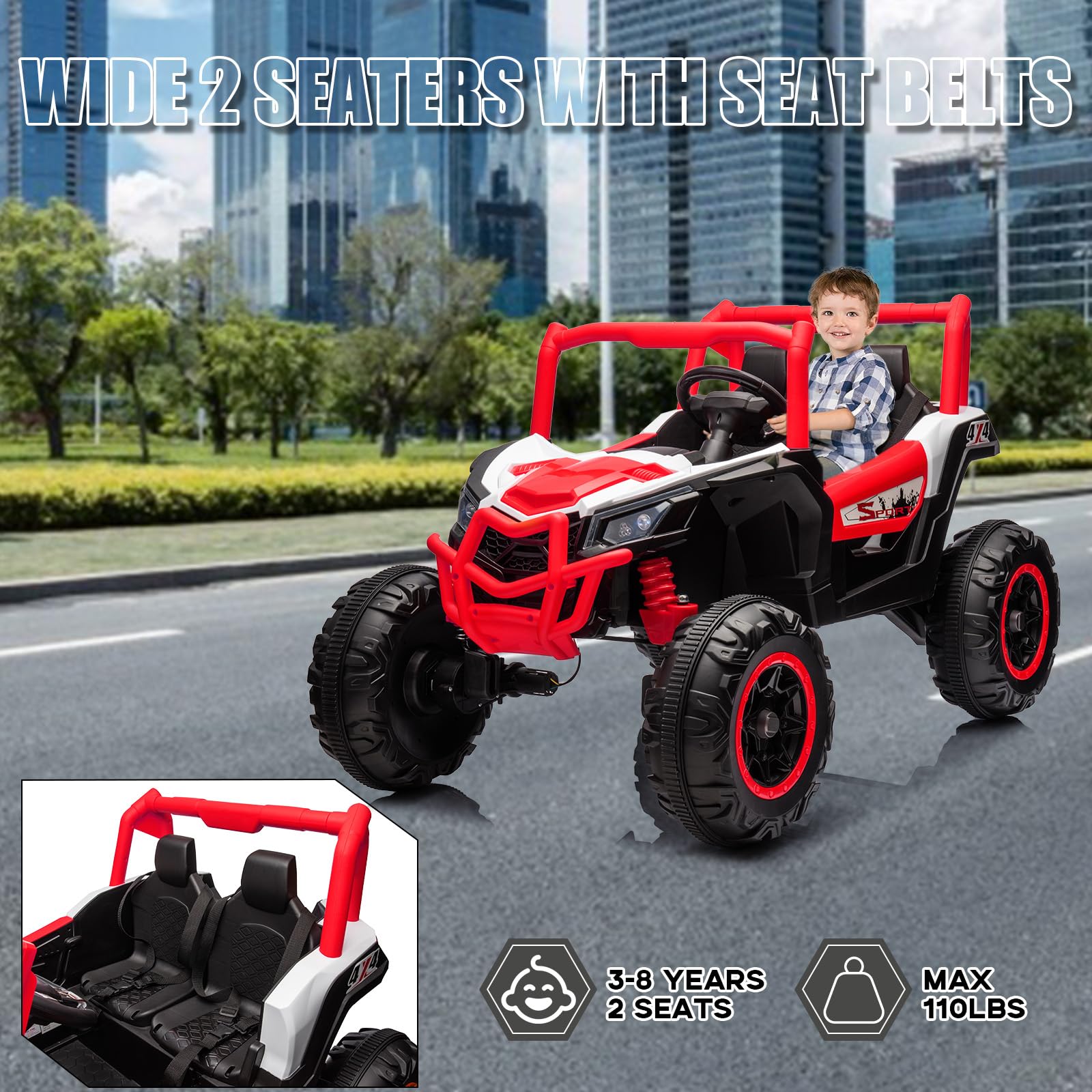 Garvee 24V Ride On Truck 2 Seater Remote Control 4-Wheeler Suspension 3 Speeds LED Lights Durable Plastic Outdoor Fun