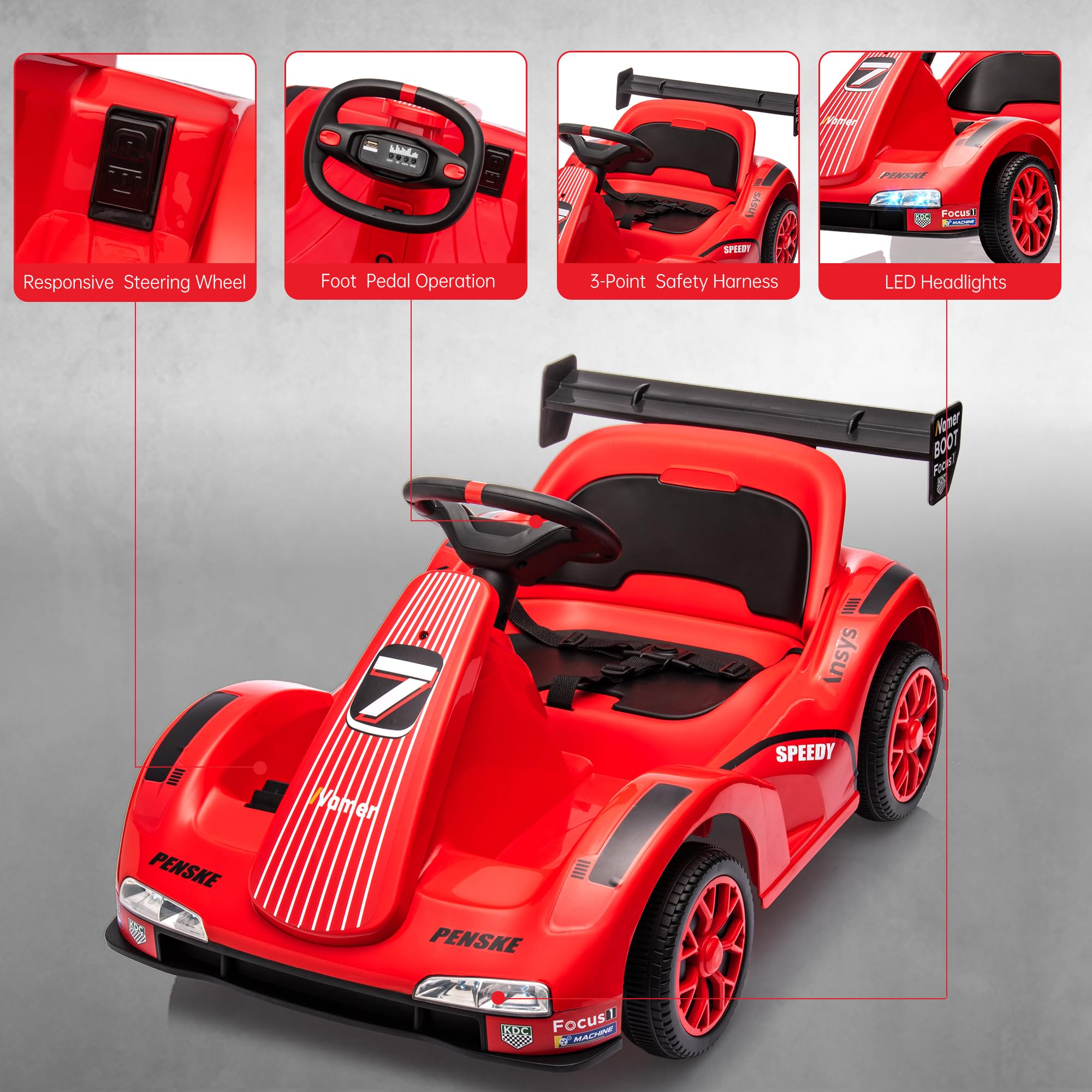 Garvee Kids Electric Go Kart 6V Ride On Car with Parent Remote Control, LED Dashboard, Drift Function, Reinforced Steel Frame, Safety Belt, Music Player, for Toddlers Outdoor Play