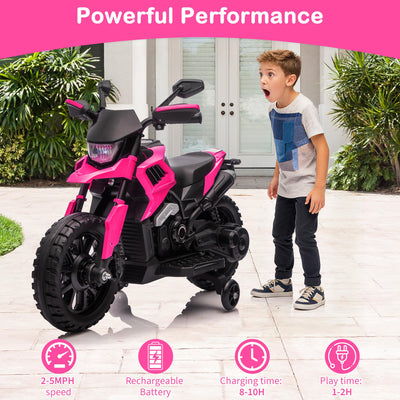 Garvee 6V Kids Electric Motorcycle with Training Wheels, Adjustable Speed 2-5 MPH, Durable Battery-Powered Ride-On Bike, Headlight & Music, Safe for Toddlers Outdoor Play