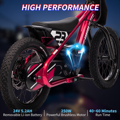 Garvee Ride - G Series: 16 Inch Kids Electric Balance Bike 250W Motor 3 Speed Settings Aluminum Frame Detachable Battery Off-Road Tires for Ages 6-12 Outdoor Adventure