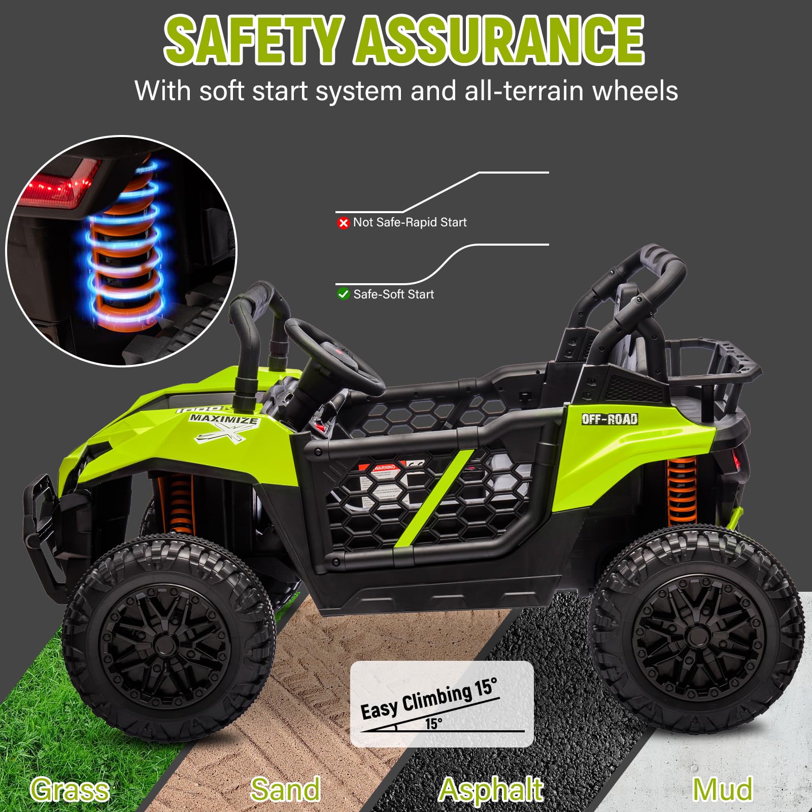 Garvee 24V Ride On Car Electric Off-Road UTV Truck with Remote Control, Lockable Doors, Safety Belt, PP+Metal, LED Lights, Music Player, Blue, Kids Outdoor Fun - Blue