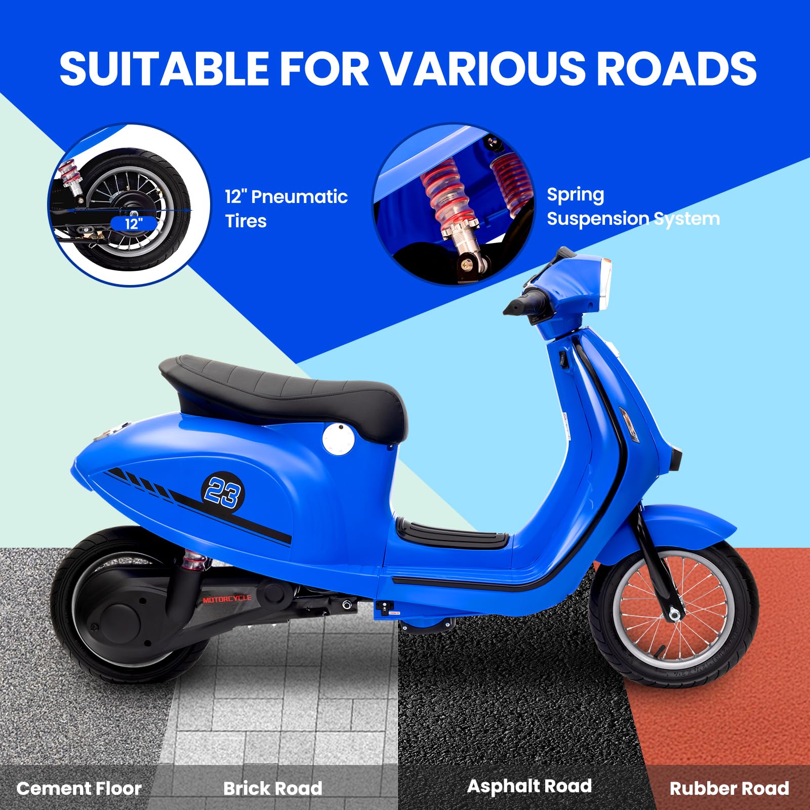 Garvee Ride - G Series: 24V 350W 14MPH Speed Rear Brake Twist Grip Throttle LED Light Blue Durable Pneumatic Tires Outdoor Riding