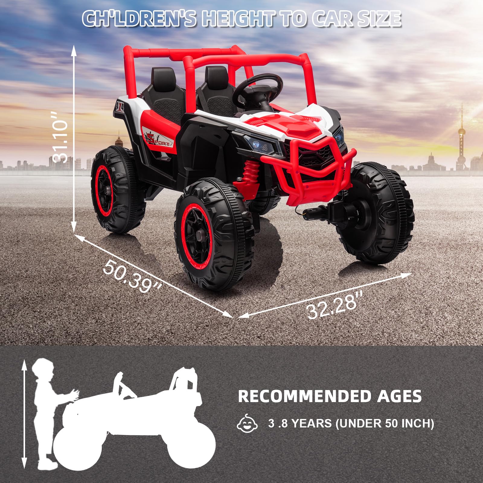 Garvee 24V Ride On Truck 2 Seater Remote Control 4-Wheeler Suspension 3 Speeds LED Lights Durable Plastic Outdoor Fun