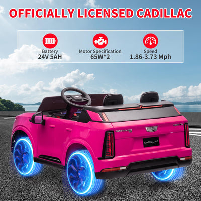 Garvee 24V Kids Ride On Car Licensed Cadillac 2-Seater Electric Truck with Remote Control, Spring Suspension, LED Lights, Music - Battery Powered, Pink, for Toddlers