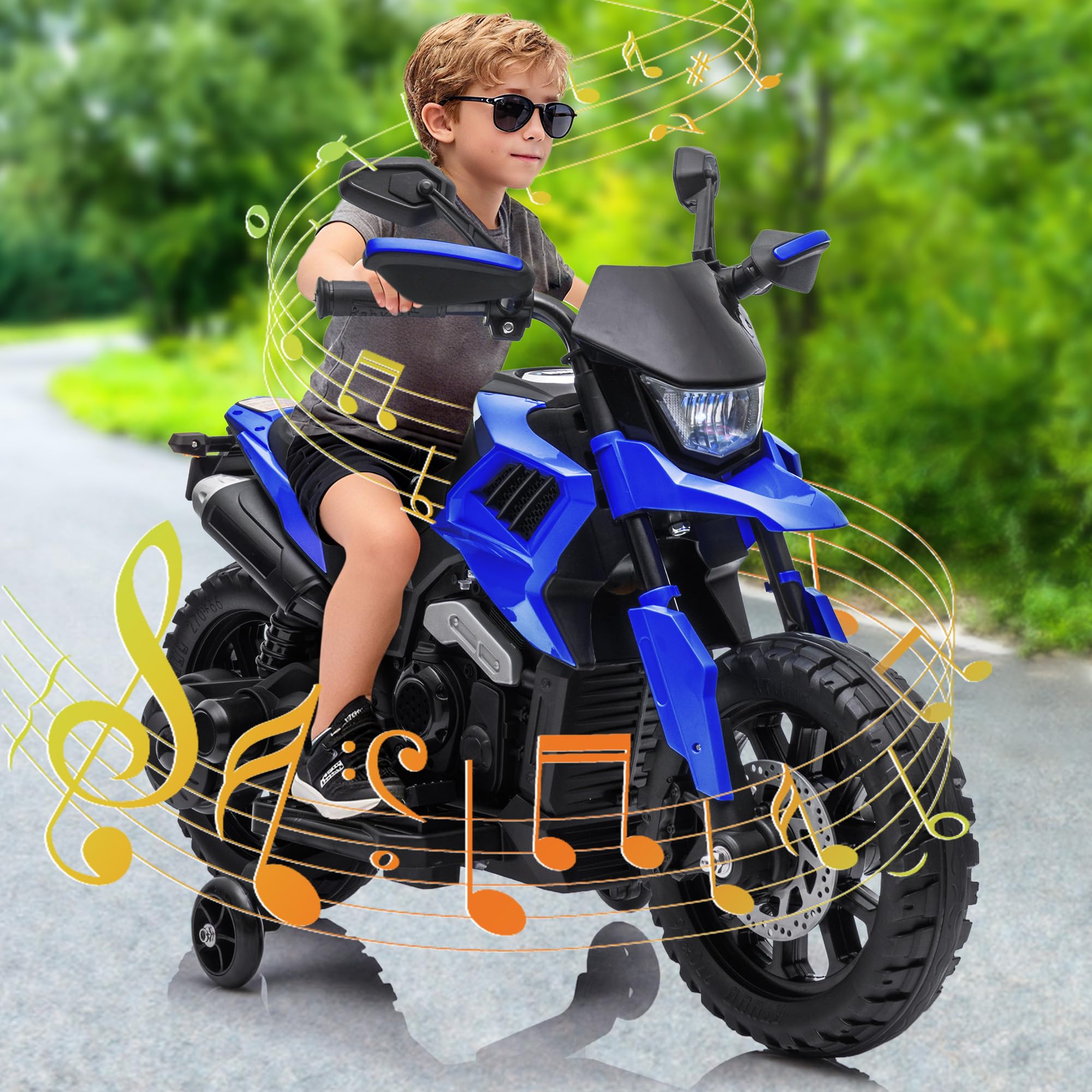 Garvee 6V Kids Electric Motorcycle with Training Wheels, Adjustable Speed 2-5 MPH, Durable Battery-Powered Ride-On Bike, Headlight & Music, Safe for Toddlers Outdoor Play