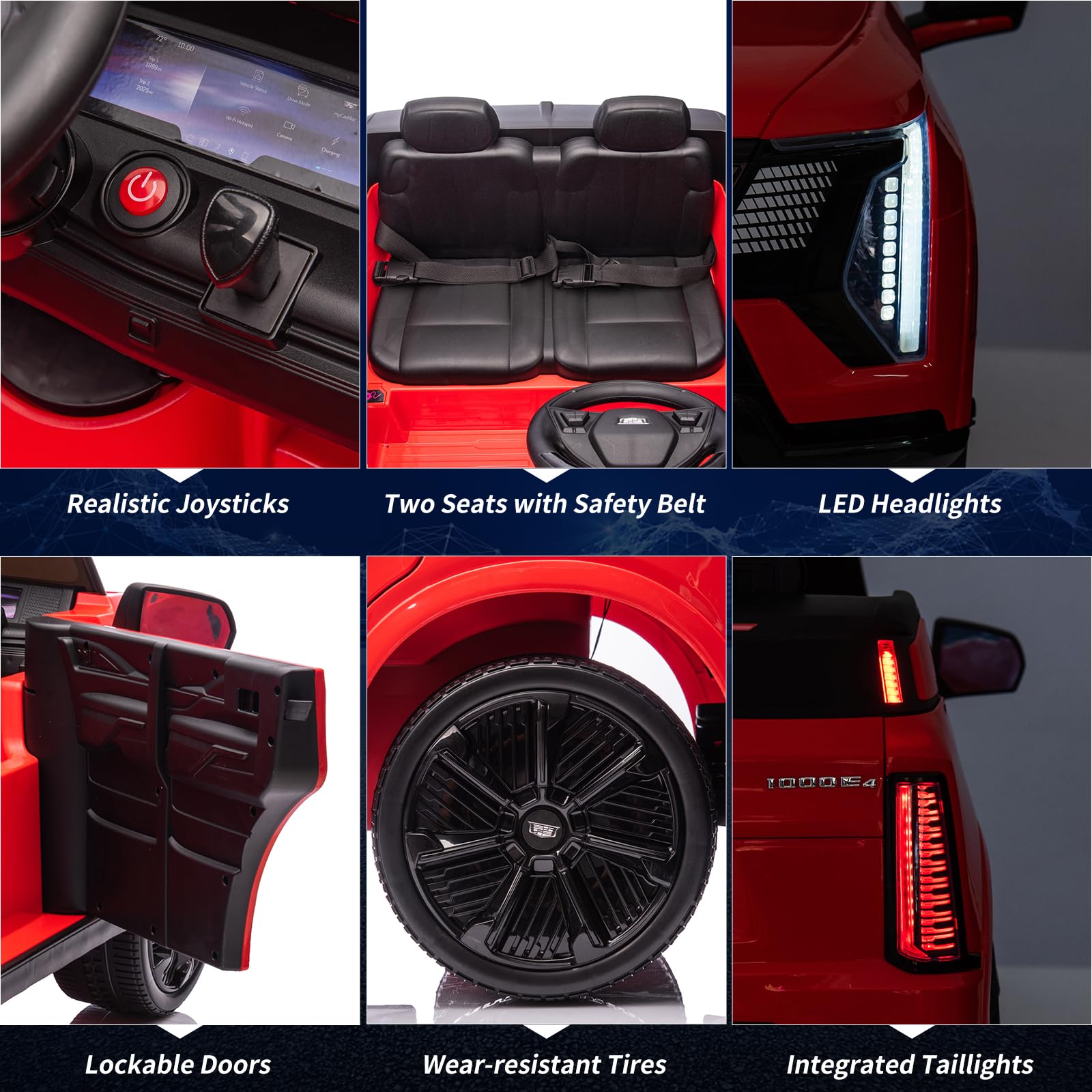 Garvee 2 Seater Ride On Car Kids 24V Electric Cadillac Battery Powered 2.4G Remote Control Full-Wheel Suspension LED Lights Music Red Outdoor Fun