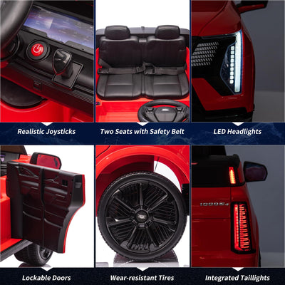 Garvee 2 Seater Ride On Car Kids 24V Electric Cadillac Battery Powered 2.4G Remote Control Full-Wheel Suspension LED Lights Music Red Outdoor Fun