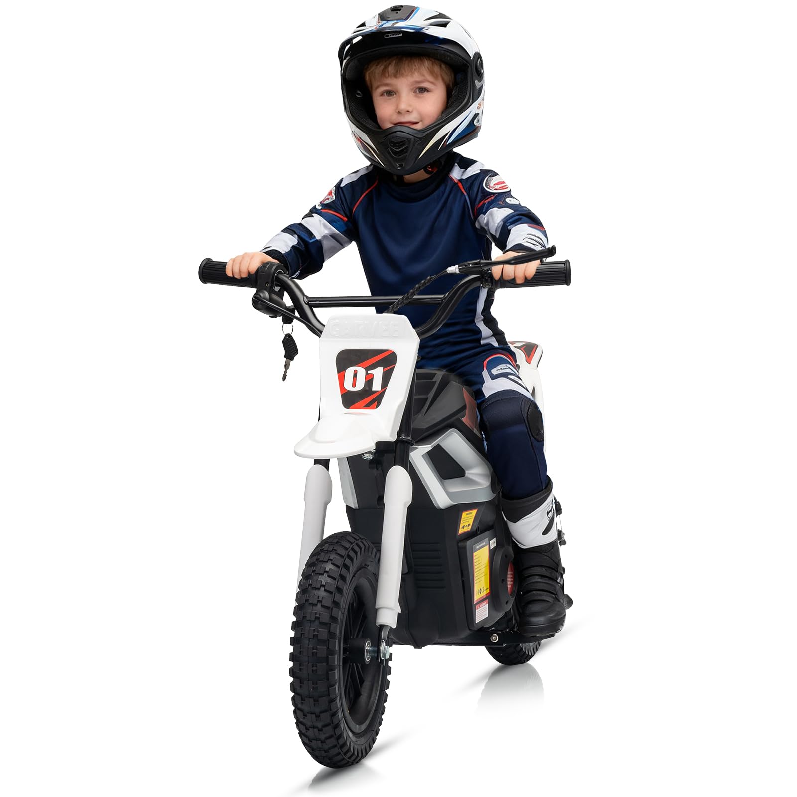 Garvee Kids 24V 350W Electric Dirt Bike with Rear Suspension, Music, Leather Seat, Rubber Tires, Twist Grip Throttle, 13.7 Mph, 12 Miles Range, Outdoor Riding
