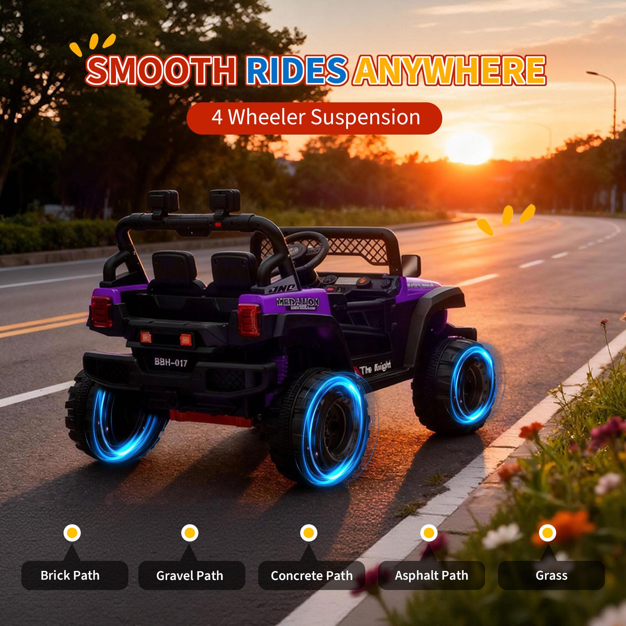 Garvee 12V Kids Electric Ride-On Truck – Dual 550W Motors, 3 Speeds, Remote Control, Spring Suspension, LED Lights, Music Player, Safety Belt – Battery Powered Car for Kids Ages 3-8, Purple