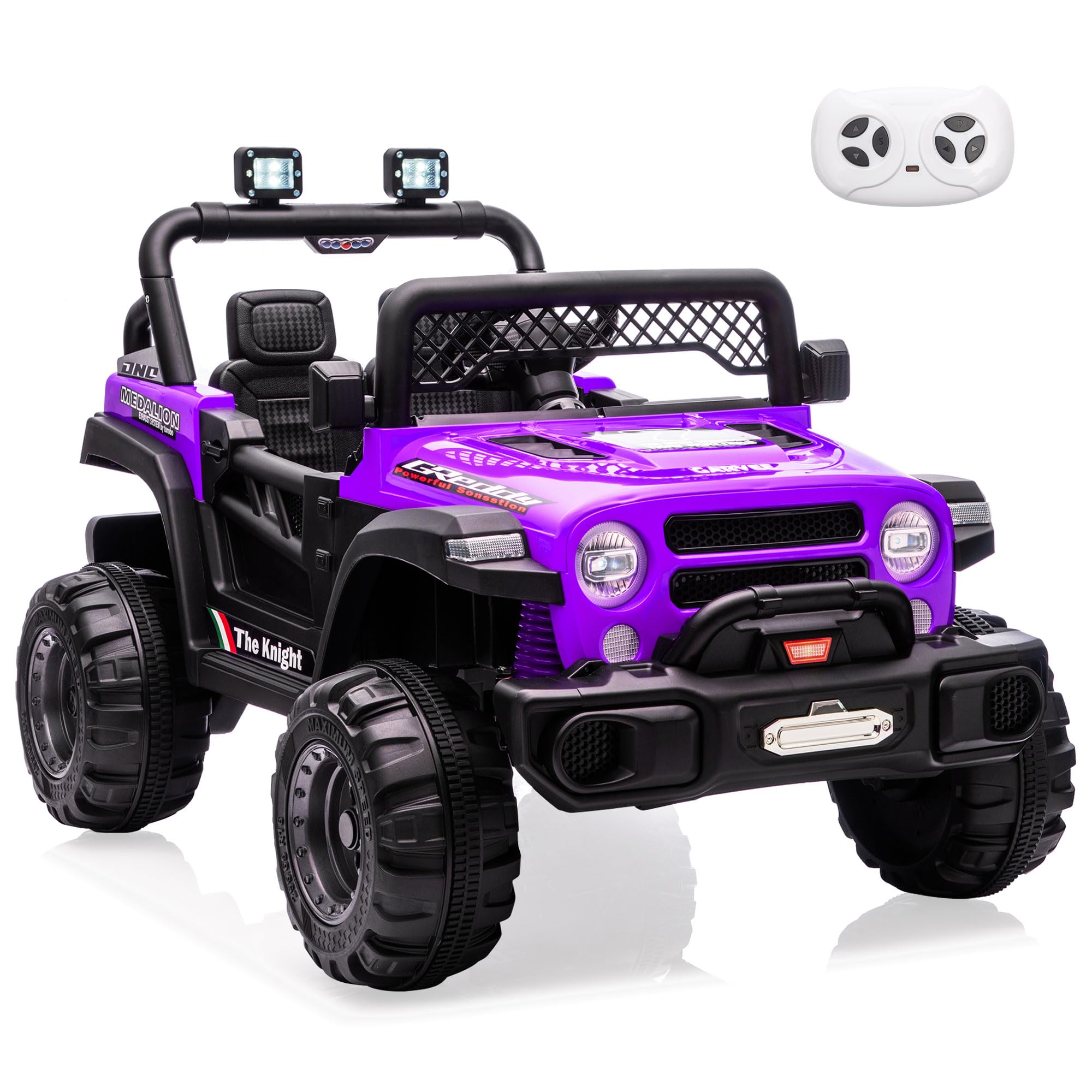 Garvee 12V Kids Electric Ride-On Truck – Dual 550W Motors, 3 Speeds, Remote Control, Spring Suspension, LED Lights, Music Player, Safety Belt – Battery Powered Car for Kids Ages 3-8, Purple