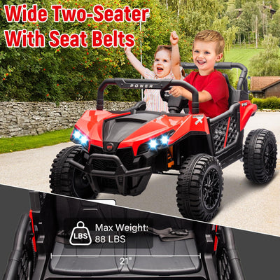 Garvee 24V Ride On Car Electric Off-Road UTV Truck with Remote Control, Lockable Doors, Safety Belt, PP+Metal, LED Lights, Music Player, Blue, Kids Outdoor Fun - Red