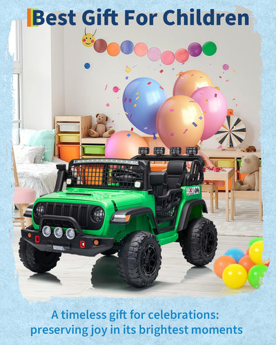 Garvee 24V Ride on Toys for Big Kids, 2-Seater Electric Ride on Car Truck with Remote Control, Four-Wheel Shock Absorbers, 4 Mph Max Speed, Music, LED Lights for Boys Girls, Green