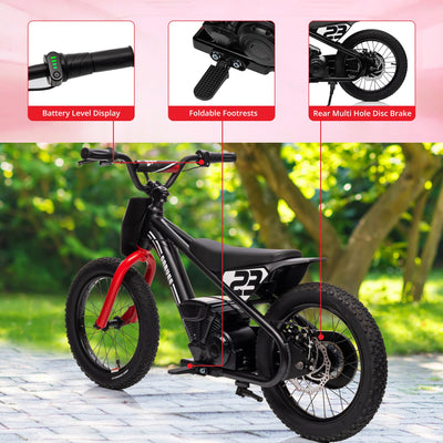 Garvee Ride - G Series: 360W Motor 16IN Tires Adjustable Speeds Detachable Battery Aluminum Frame Safety Brakes Black for Outdoor Trails