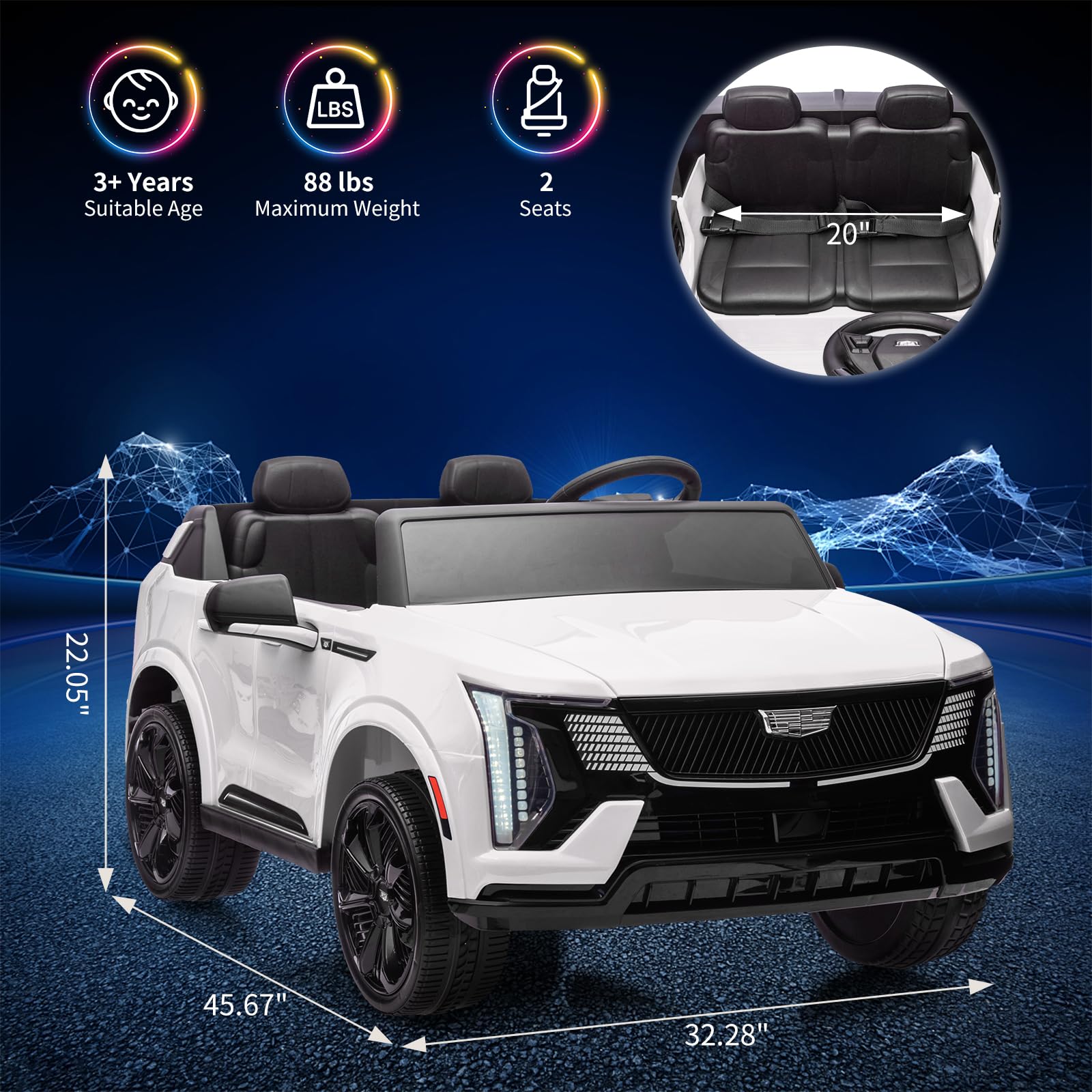 Garvee 24V 2-Seater Kids Ride On Car Licensed Cadillac Electric Toy with 2.4G Remote, Spring Suspension, Music, LED Lights, Battery Powered for Toddlers Outdoor Fun