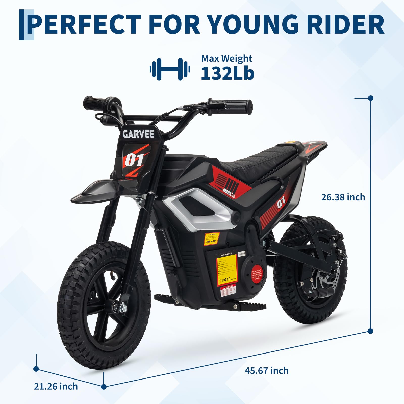 Garvee 24V Kids Electric Dirt Bike 350W Motor 10MPH Speed Rear Suspension Rubber Tires Black Backyard Adventure