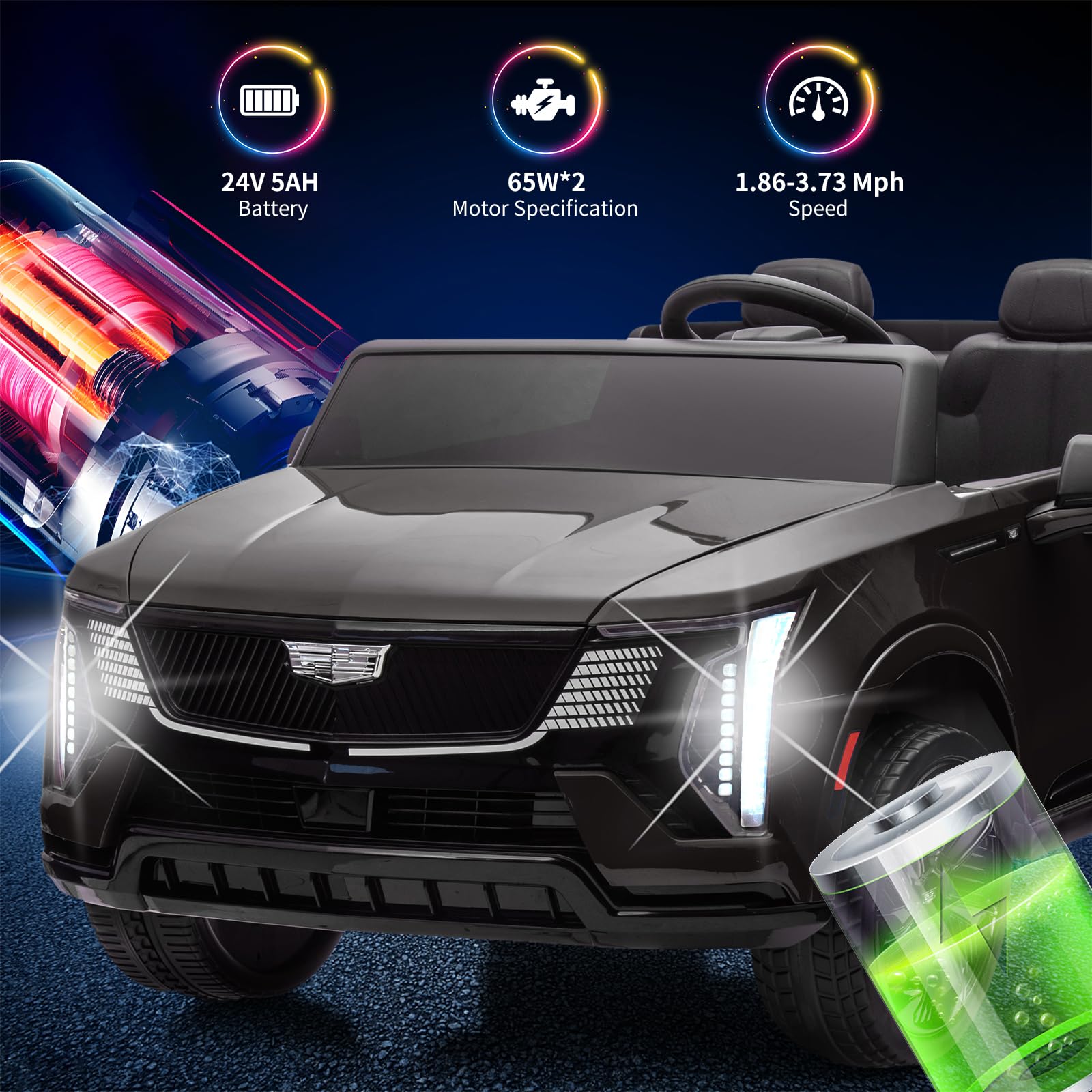 Garvee 24V 2-Seater Kids Ride On Car Licensed Cadillac Electric Toy with Remote Control, Spring Suspension, Music, LED Lights, Battery Powered for Toddlers