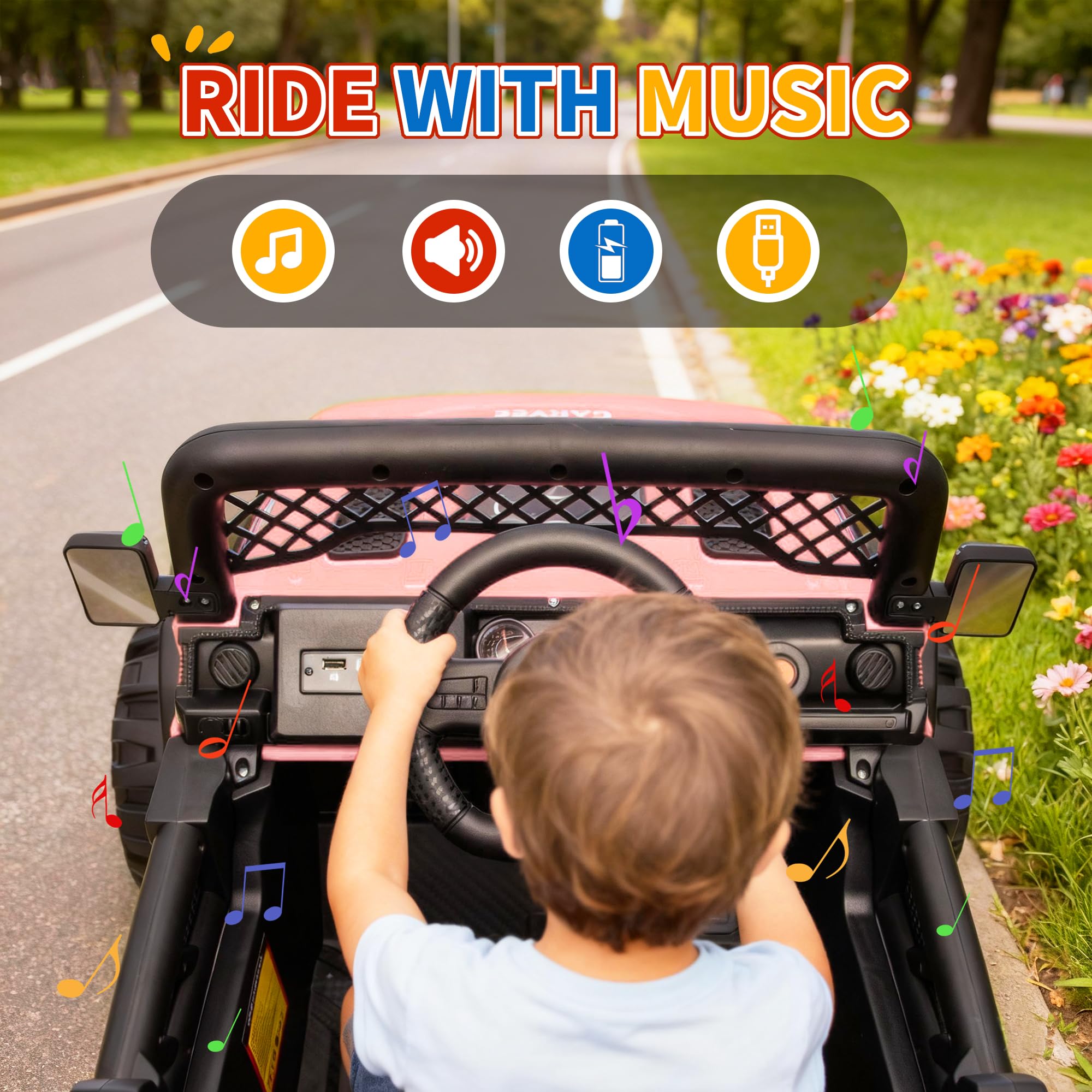 Garvee 12V Kids Electric Ride-On Truck Car – 2x550W Motors, Remote Control, 3 Speeds, Spring Suspension, LED Lights, Music, Safety Belt – Battery Powered Vehicle for Children Ages 2-8, Pink