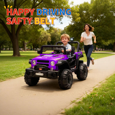 Garvee 12V Kids Electric Ride-On Truck – Dual 550W Motors, 3 Speeds, Remote Control, Spring Suspension, LED Lights, Music Player, Safety Belt – Battery Powered Car for Kids Ages 3-8, Purple