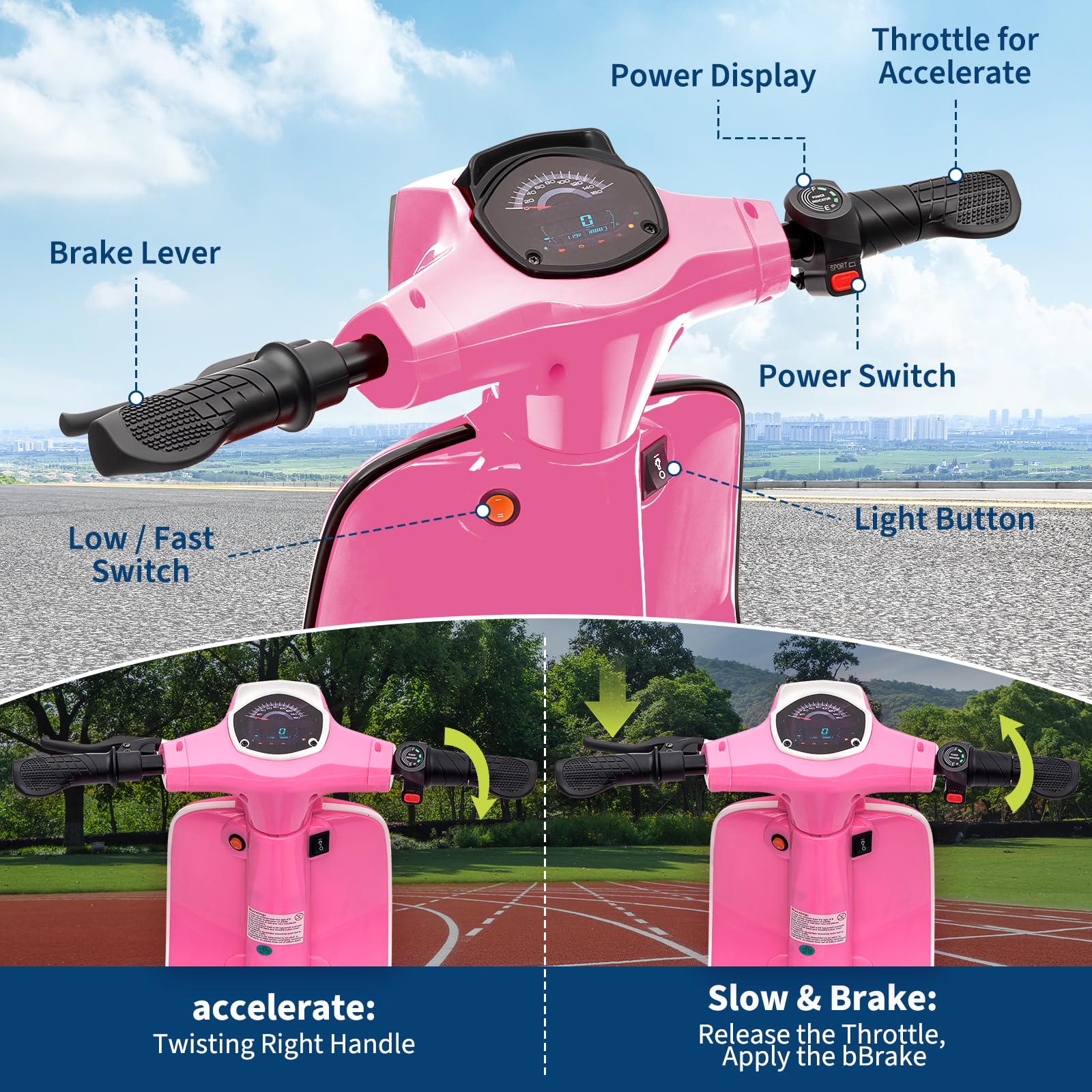 Garvee Ride - G Series: 24V 350W 14MPH Speed Rear Brake Twist Grip Throttle LED Light Blue Durable Pneumatic Tires Outdoor Riding