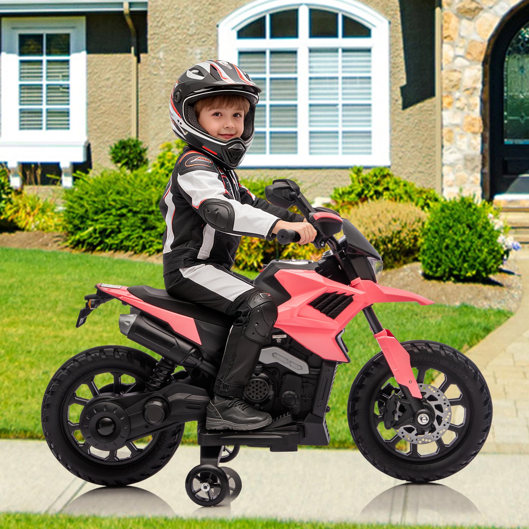 Garvee 6V Kids Electric Motorcycle with Training Wheels, Adjustable Speed 2-5 MPH, Durable Battery-Powered Ride-On Bike, Headlight & Music, Safe for Toddlers Outdoor Play