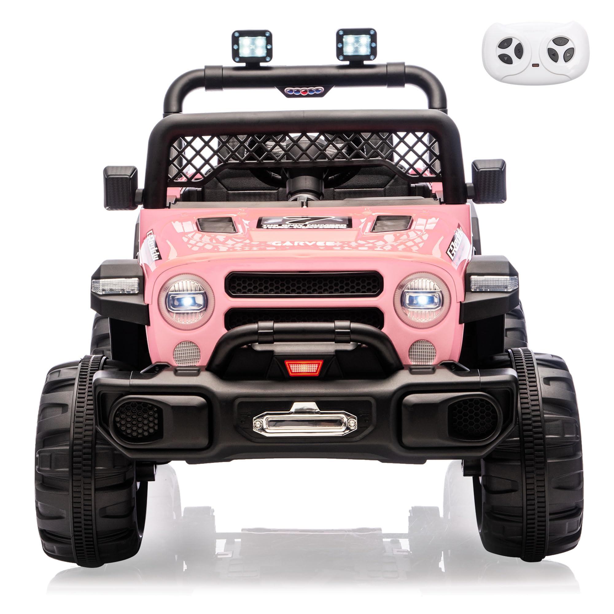 Garvee 12V Kids Electric Ride-On Truck Car – 2x550W Motors, Remote Control, 3 Speeds, Spring Suspension, LED Lights, Music, Safety Belt – Battery Powered Vehicle for Children Ages 2-8, Pink