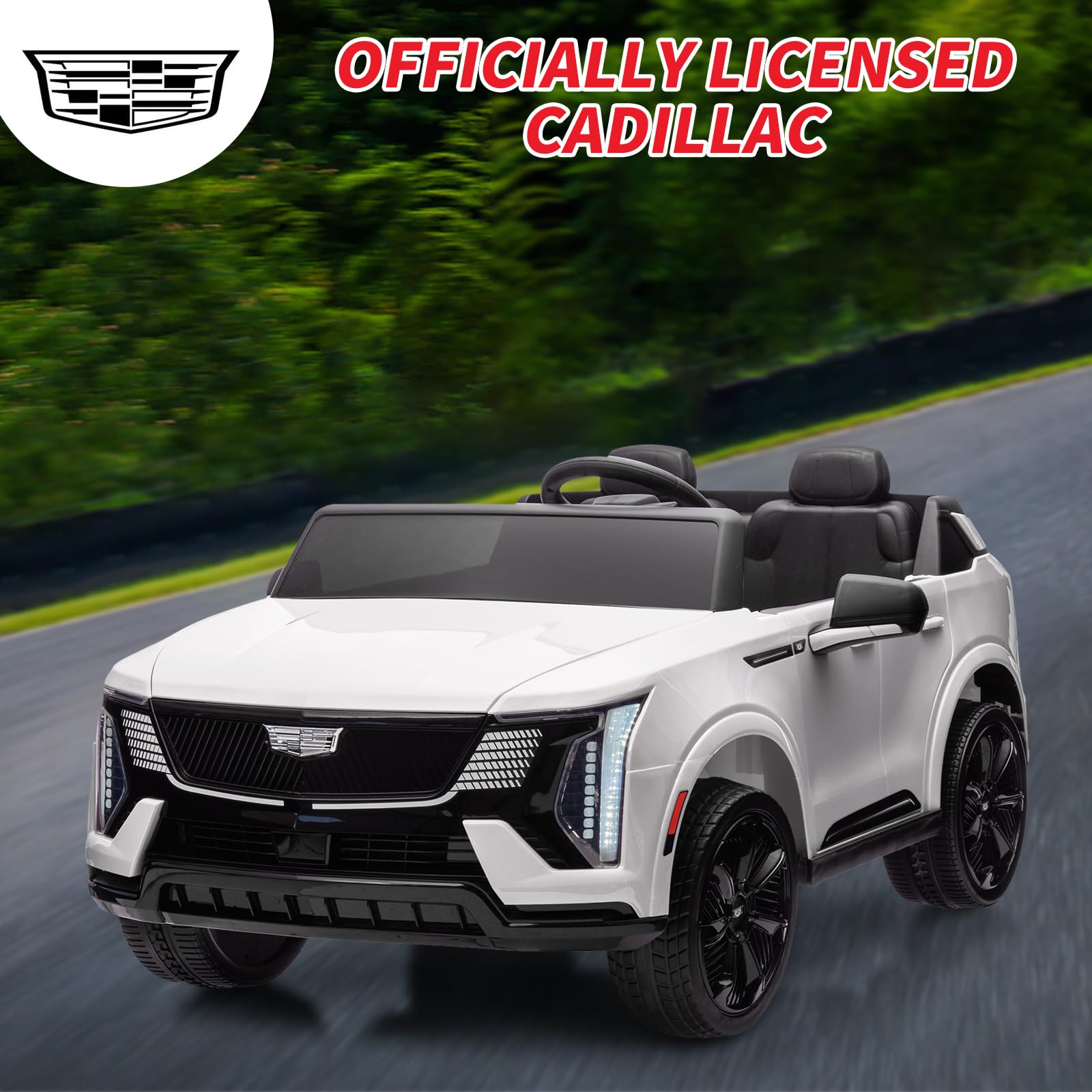 Garvee 24V 2-Seater Kids Ride On Car Licensed Cadillac Electric Toy with 2.4G Remote, Spring Suspension, Music, LED Lights, Battery Powered for Toddlers Outdoor Fun