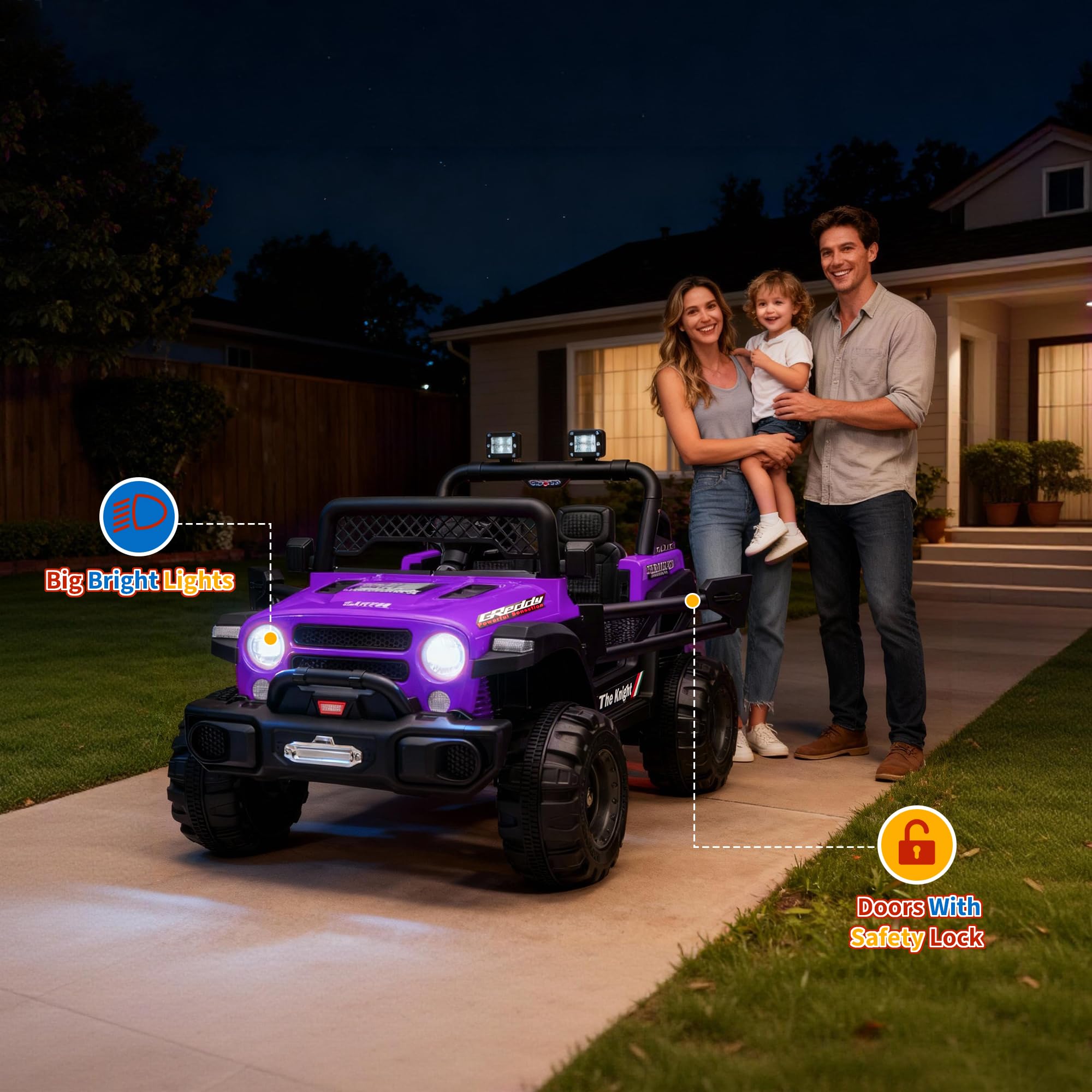 Garvee 12V Kids Electric Ride-On Truck – Dual 550W Motors, 3 Speeds, Remote Control, Spring Suspension, LED Lights, Music Player, Safety Belt – Battery Powered Car for Kids Ages 3-8, Purple
