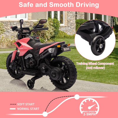 Garvee 6V Kids Electric Motorcycle with Training Wheels, Adjustable Speed 2-5 MPH, Durable Battery-Powered Ride-On Bike, Headlight & Music, Safe for Toddlers Outdoor Play