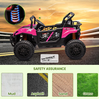 Garvee 24V Ride On Car Electric Off-Road UTV Truck with Remote Control, Lockable Doors, Safety Belt, PP+Metal, LED Lights, Music Player, Blue, Kids Outdoor Fun - Rose