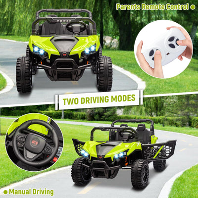 Garvee 24V Ride On Car Electric Off-Road UTV Truck with Remote Control, Lockable Doors, Safety Belt, PP+Metal, LED Lights, Music Player, Blue, Kids Outdoor Fun - Blue
