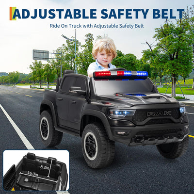 Garvee 12V Kids Ride On Police Car RAM Truck with Remote Control, 3 Speeds, Spring Suspension, LED Lights, Safety Lock, Pickup Truck for Toddlers