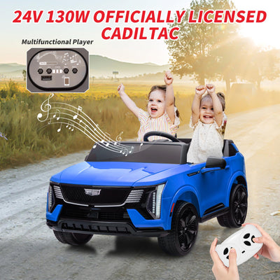 Garvee 2 Seater Ride On Car for Kids 24V Electric Cadillac with Remote Control, Full-Wheel Suspension, LED Lights, Music, Battery Powered, Blue, Outdoor Fun
