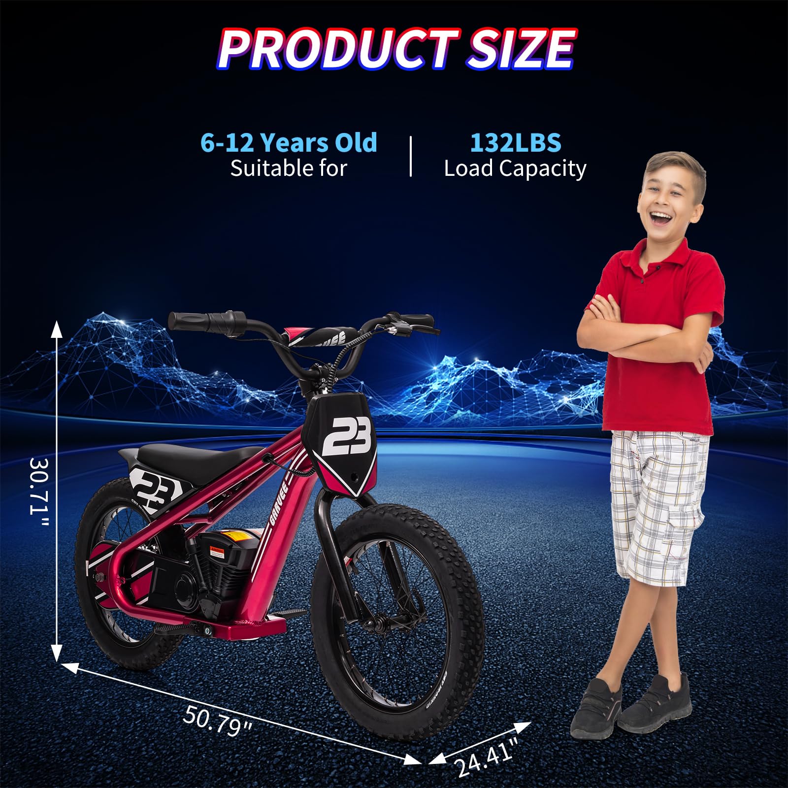 Garvee Ride - G Series: 16 Inch Kids Electric Balance Bike 250W Motor 3 Speed Settings Aluminum Frame Detachable Battery Off-Road Tires for Ages 6-12 Outdoor Adventure