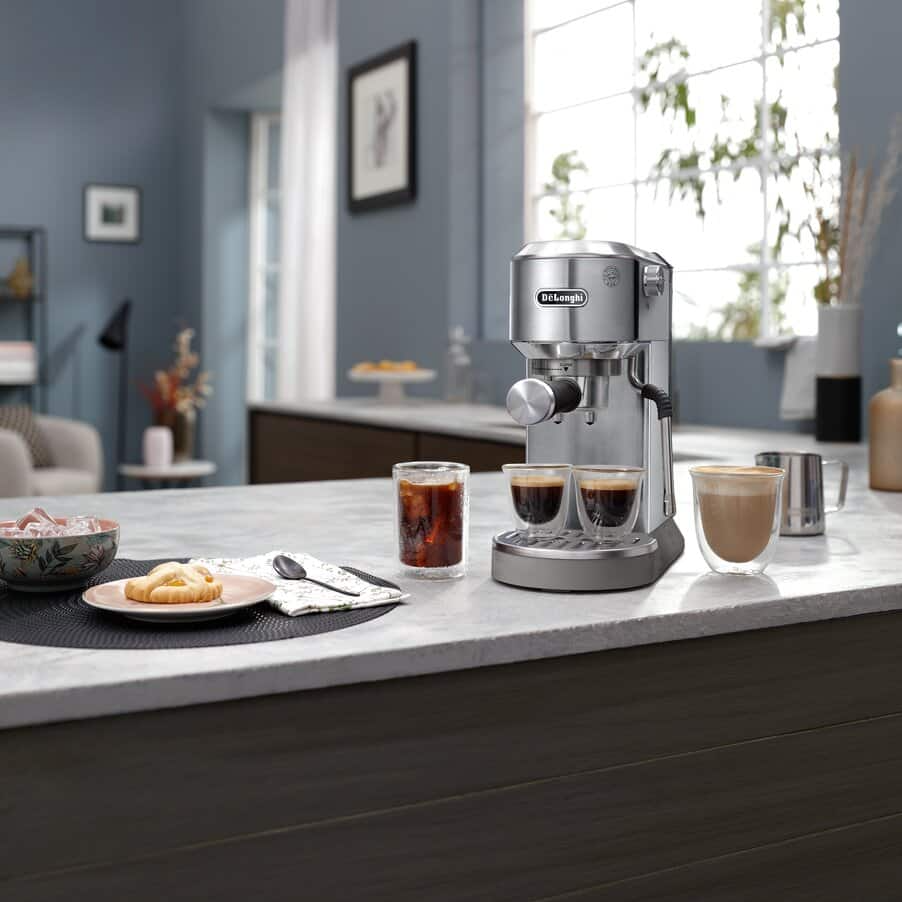Delonghi EC890.M Dedica Duo with Advanced Milk Steam Wand Manual Espresso Machine Silver