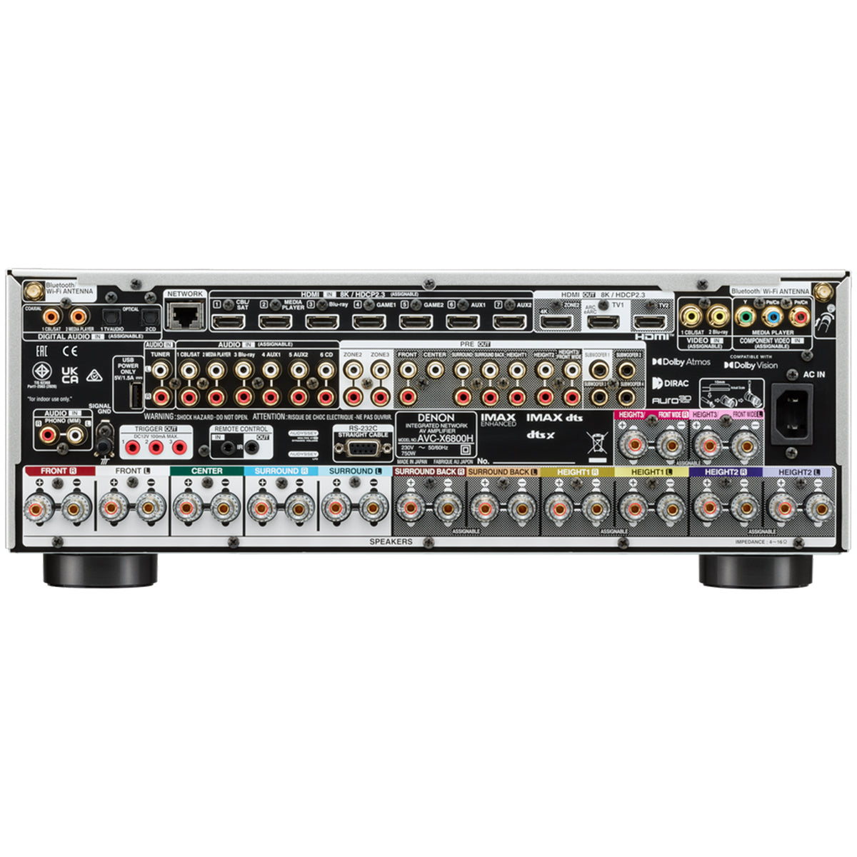 Denon AVC-X6800H 11.4ch 8K AV Amplifier with 3D Audio Dolby Atmos HEOS Built-in Silver
