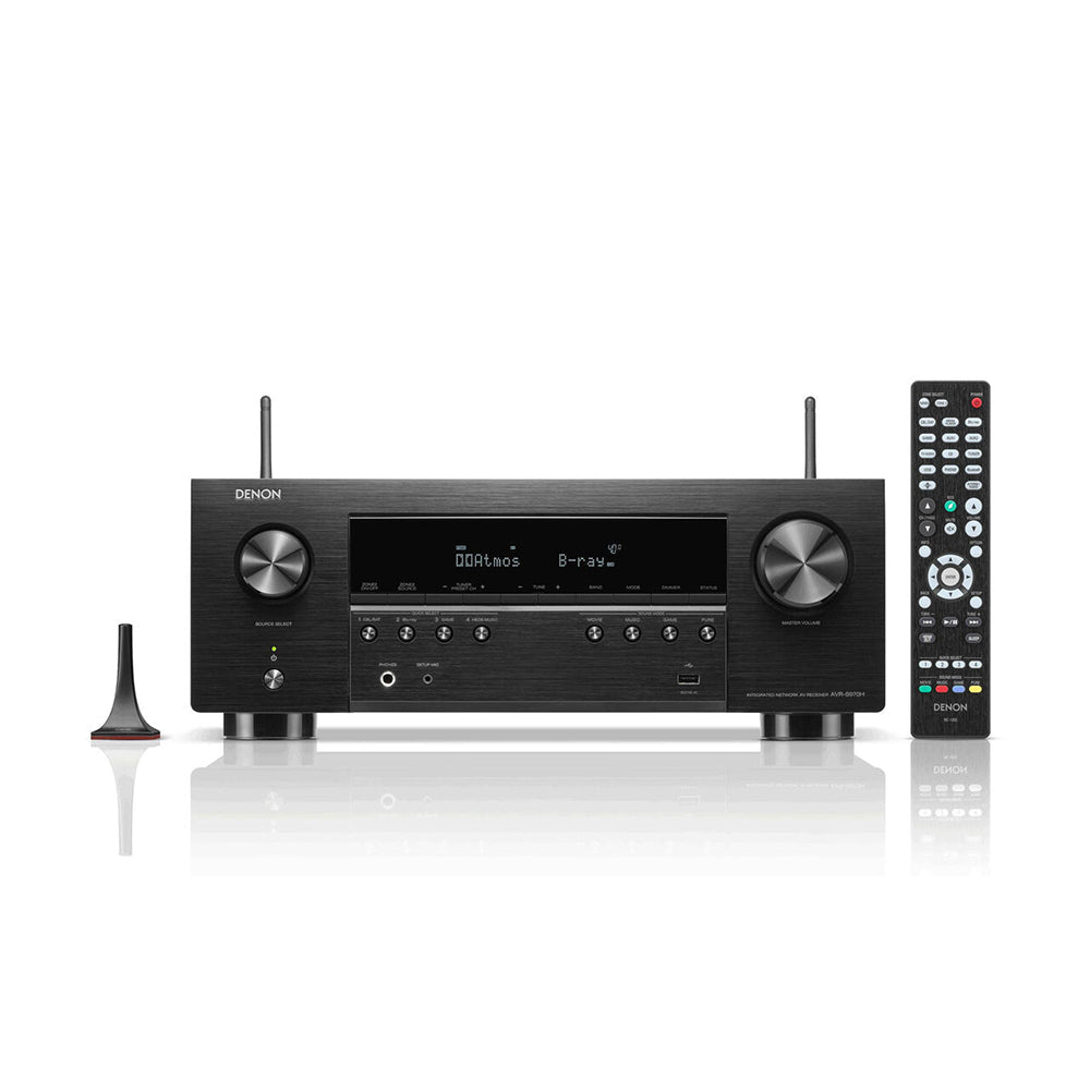 Denon AVRS970H 8K 7.2 Ch Dolby Atmos AV Receiver Black with Wharfedale Diamond 12.1i HCP 5.1 Speaker Package Walnut