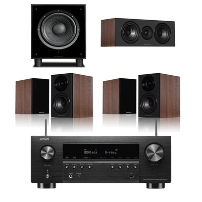 Denon AVRS970H 8K 7.2 Ch Dolby Atmos AV Receiver Black with Wharfedale Diamond 12.1i HCP 5.1 Speaker Package Walnut
